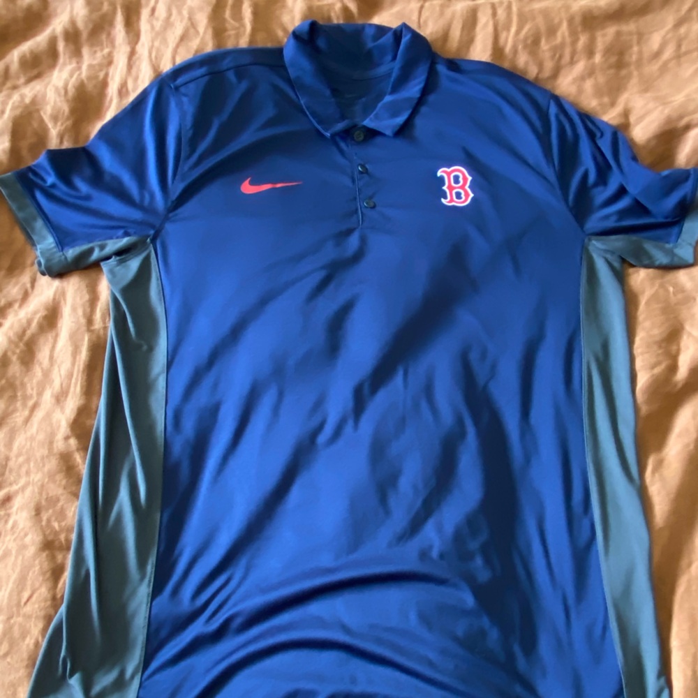 Nike Boston Red Sox Blue Polo with Grey Side Panels and Red Swoosh